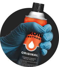 Gloved Hand Holding Kroil Degreaser Can