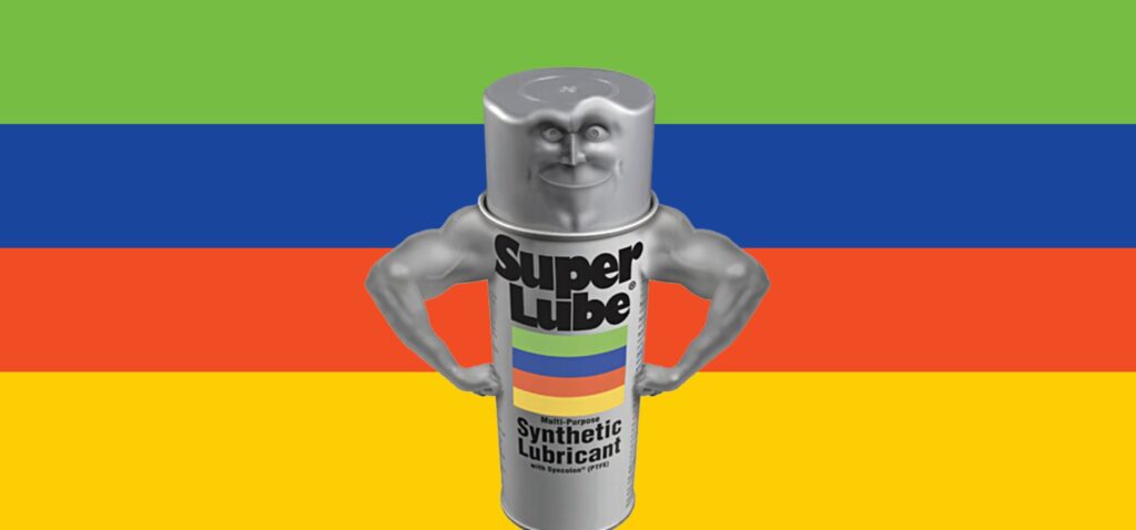 Superlube mascot on banner